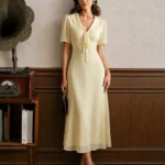 Yellow V Neck Tie Tunic Maxi Dress