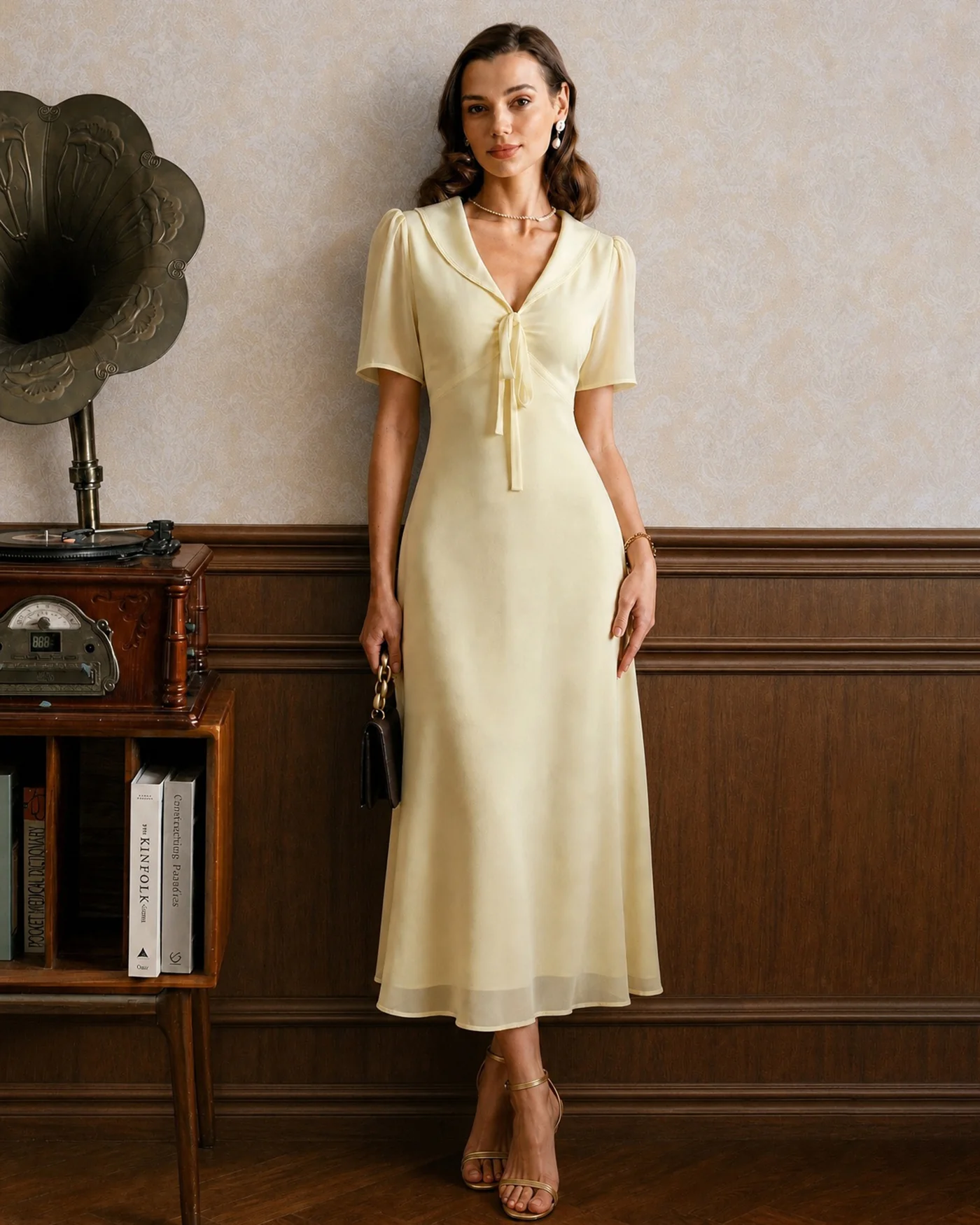 72ebfc611868cadf095438c4bb5c91ff0b9098dd82faa4f96741ead248e441b5.webp Yellow V Neck Tie Tunic Maxi Dress - Image 1