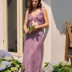 Purple Floral Ruffle Tie Strap Midi Dress